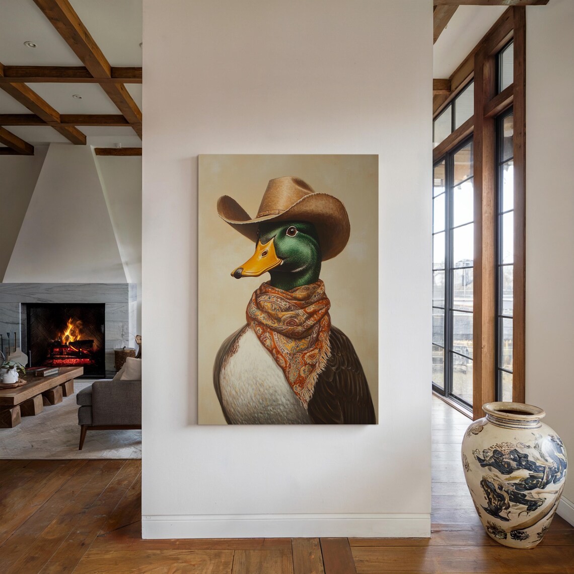 Cowboy Mallard Duck Bandana Funny Whimsical Western Bird Poster - Image 3