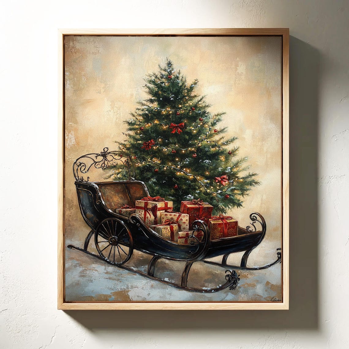 Rustic Christmas Sleigh With Glowing Tree Gifts Poster Print - Image 3