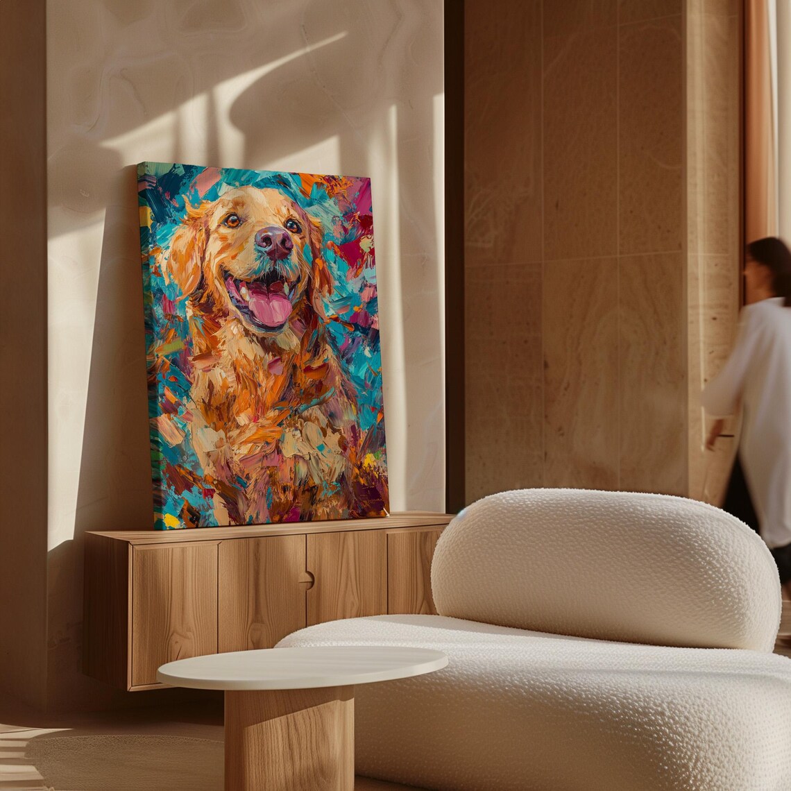 Colorful Golden Retriever Happy Dog Portrait Impasto Painting Wall Art - Image 6