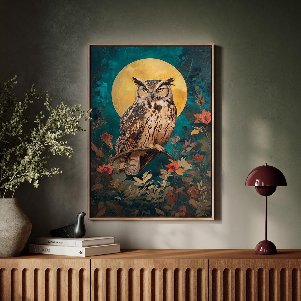 Owl Golden Moon Teal Floral Vines Elegant Boho Wildlife Poster - Image 7