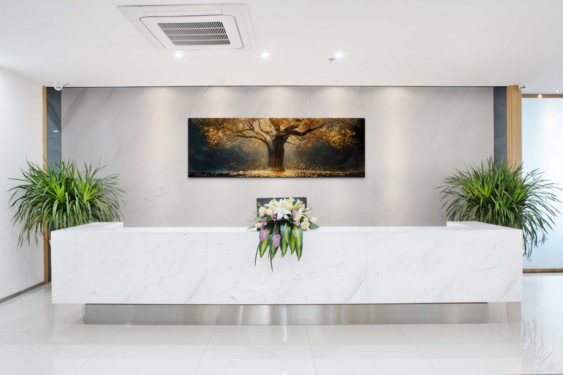 Golden Tree of Life on Black Shimmering Luxury Panoramic Poster - Image 6