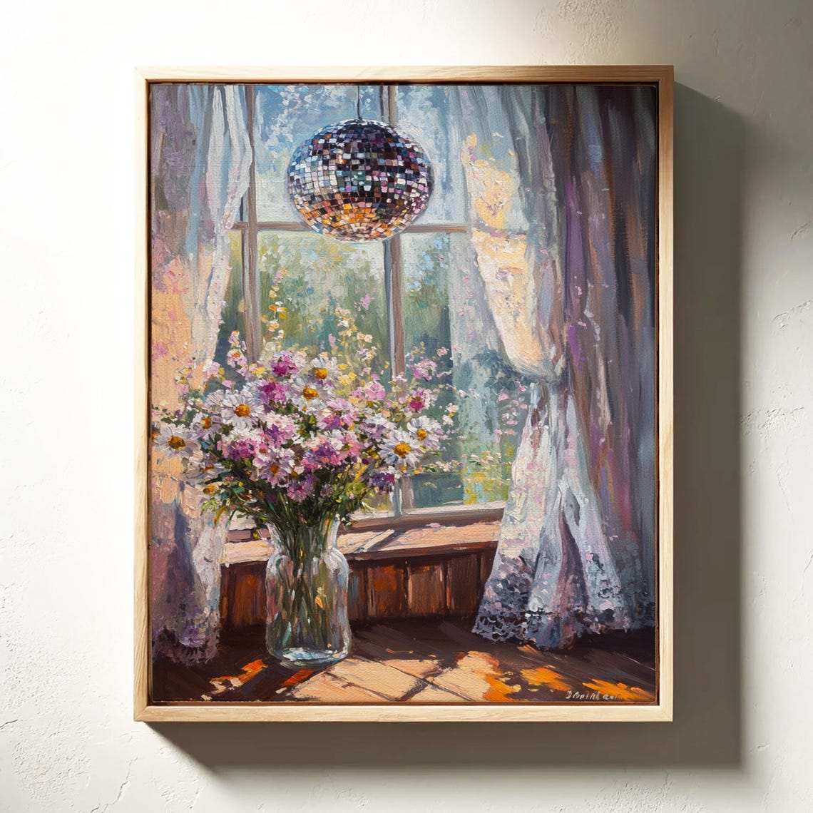 Sunlit Floral Still Life Wildflowers Disco Ball Window Scene Poster - Image 6