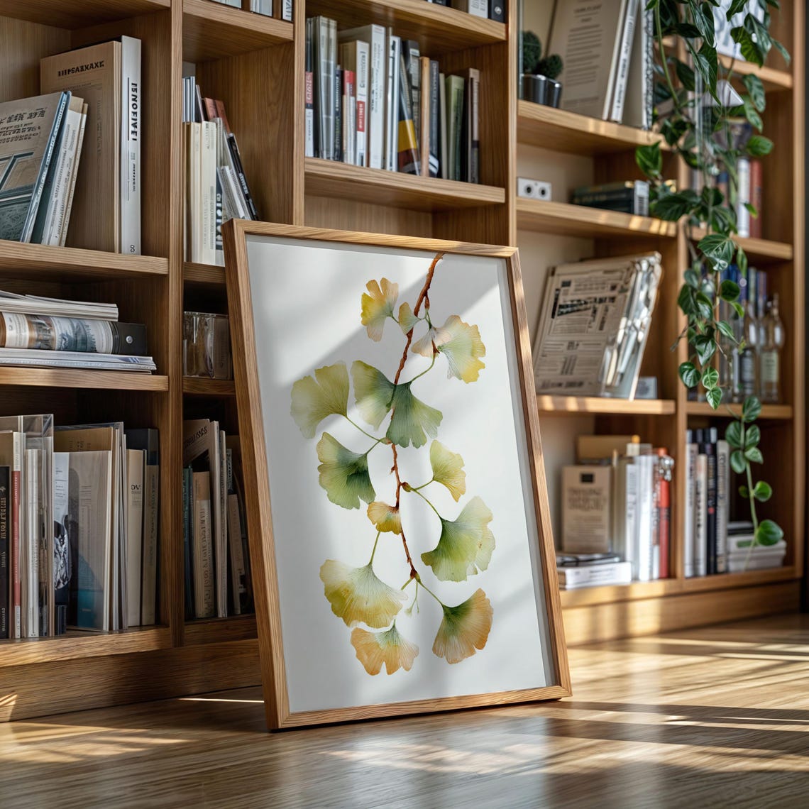 Ginkgo Leaf Watercolor Minimal Botanical Zen Wall Art