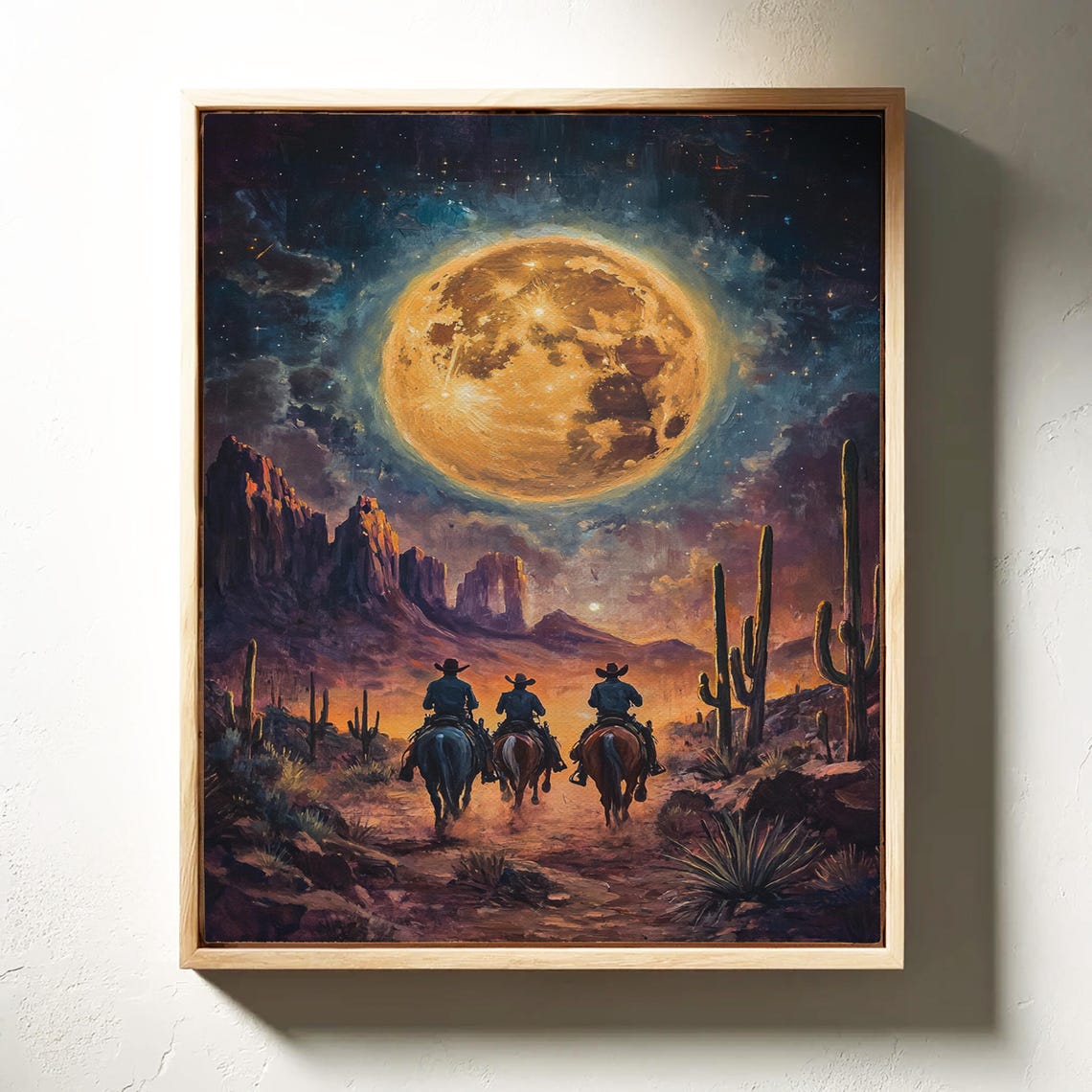 Moonlit Western Desert Wall Art Cowboys Under Starry Sky - Image 5