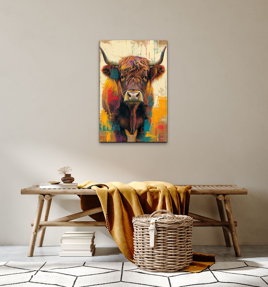 Highland Cow Colorful Abstract Portrait Mid Century Cow Poster - Image 7