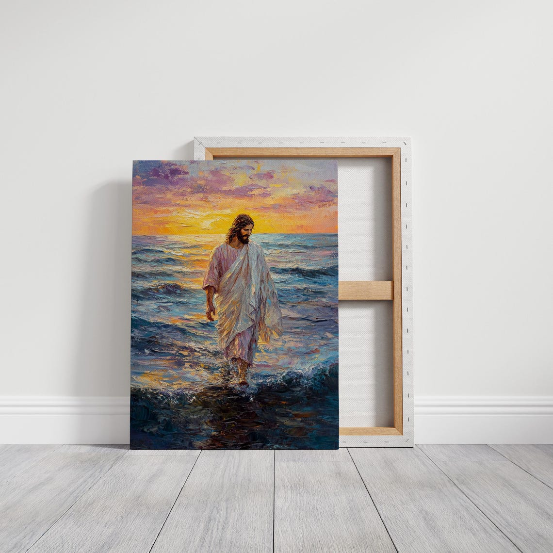 Jesus Walking On Water Vibrant Sunset Ocean Christian Poster - Image 5