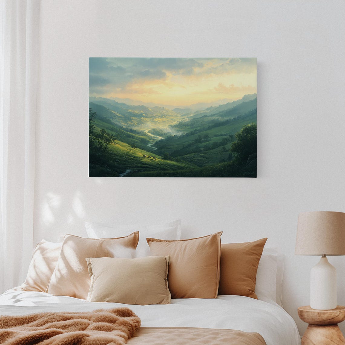 Rolling Hills Landscape Scenic Valley Wall Art Serene Sunset Nature Print Pastoral Countryside Home Decor Peaceful Greenery - Image 4