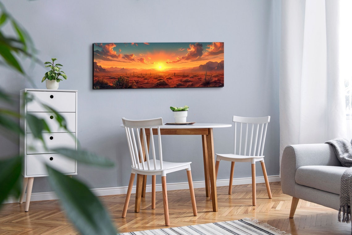 Desert Sunset Saguaro Cactus Panorama Fiery Orange Sky Poster - Image 3
