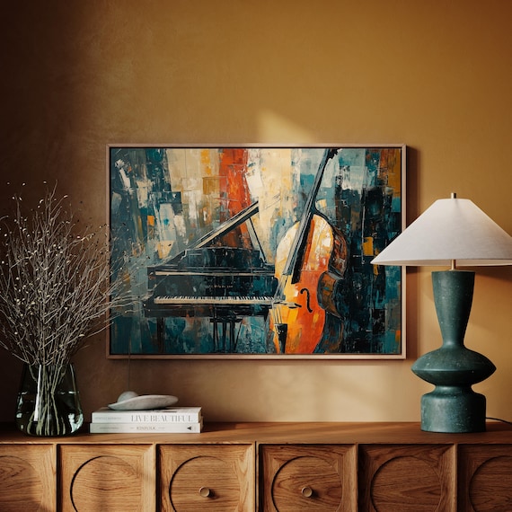 Abstract Piano and Cello Art, Modern Music Room Print