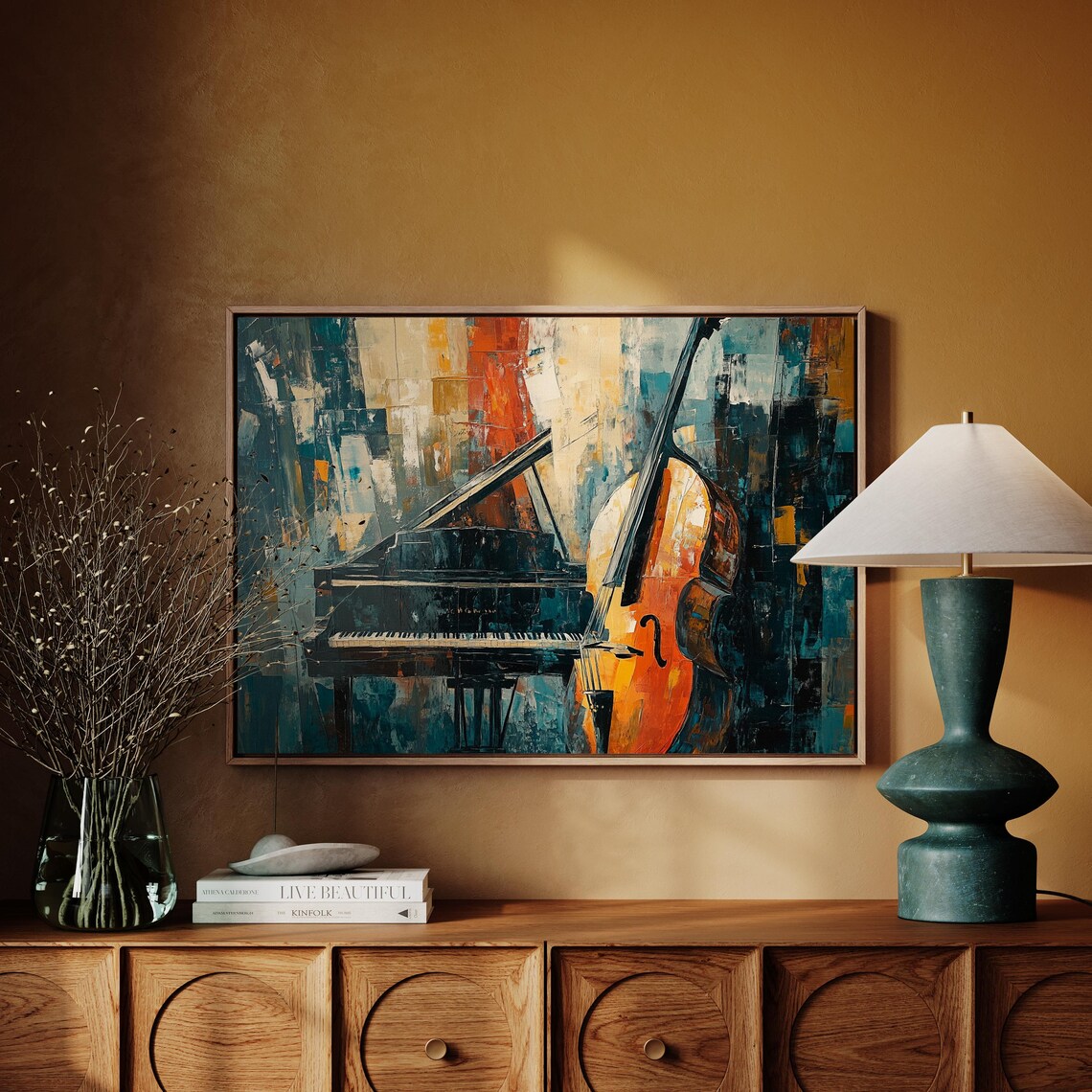 Abstract Piano and Cello Art, Modern Music Room Print