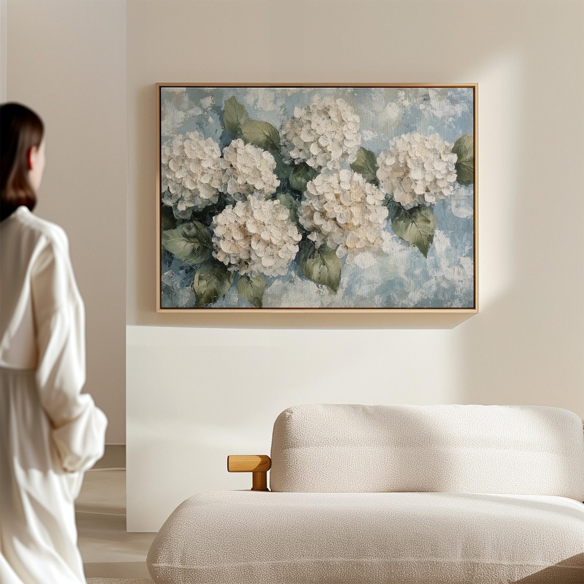 White Hydrangeas Textured Floral Art Print, Botanical - Image 6