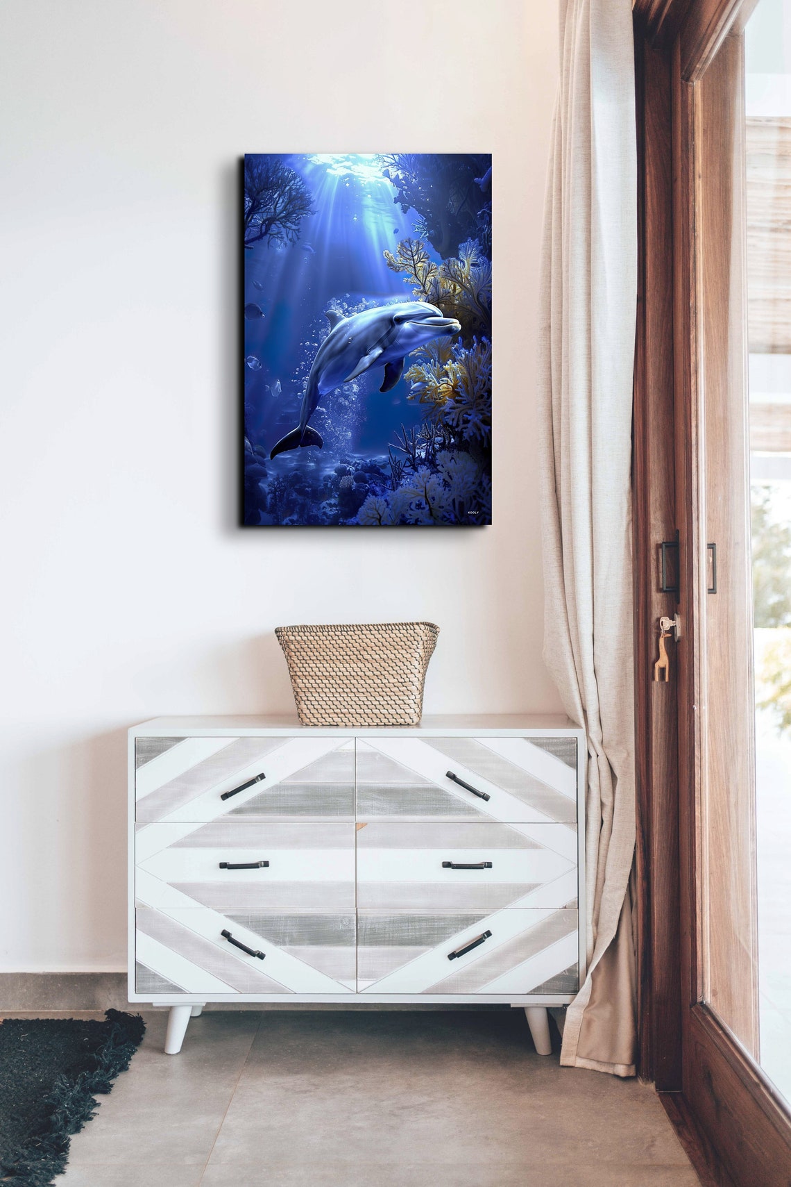 Dolphin Swimming In Sunlit Underwater Coral Reef Ocean Poster - Image 3