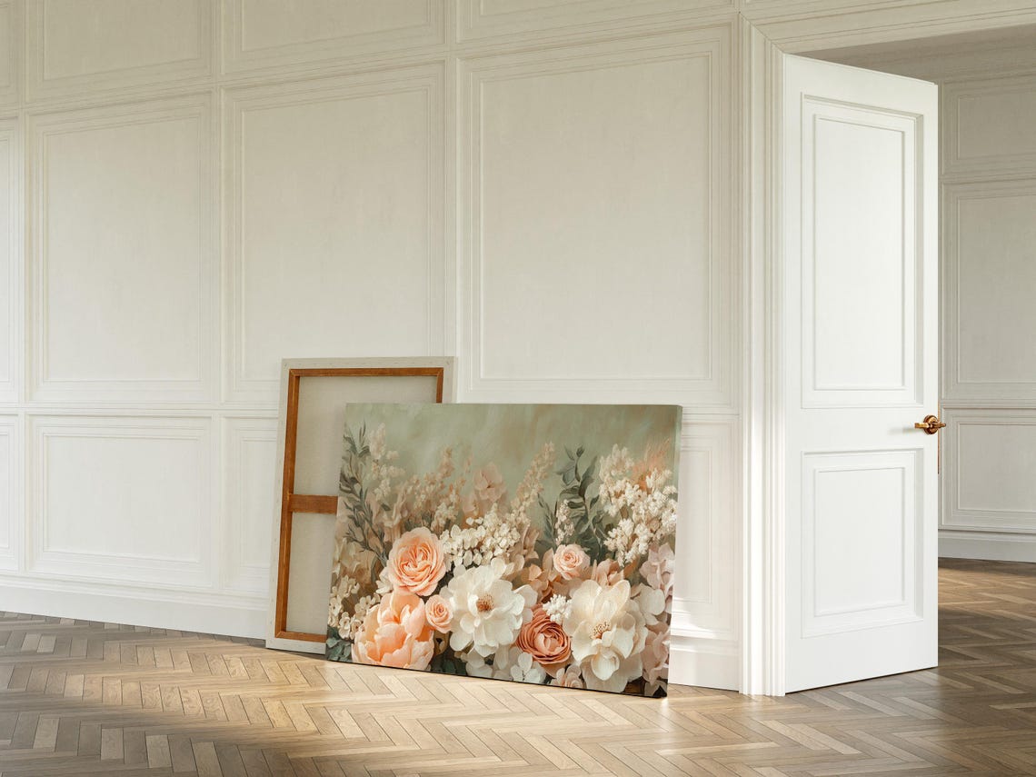 Soft Peach Ivory Floral Bouquet Botanical Vintage Painting Poster - Image 3