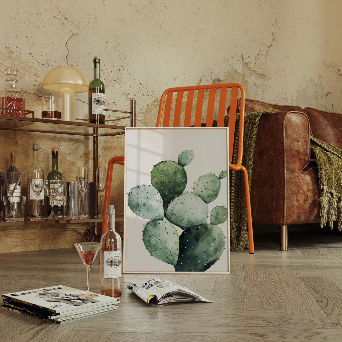 Watercolor Prickly Pear Cactus, Minimalist Botanical - Image 5