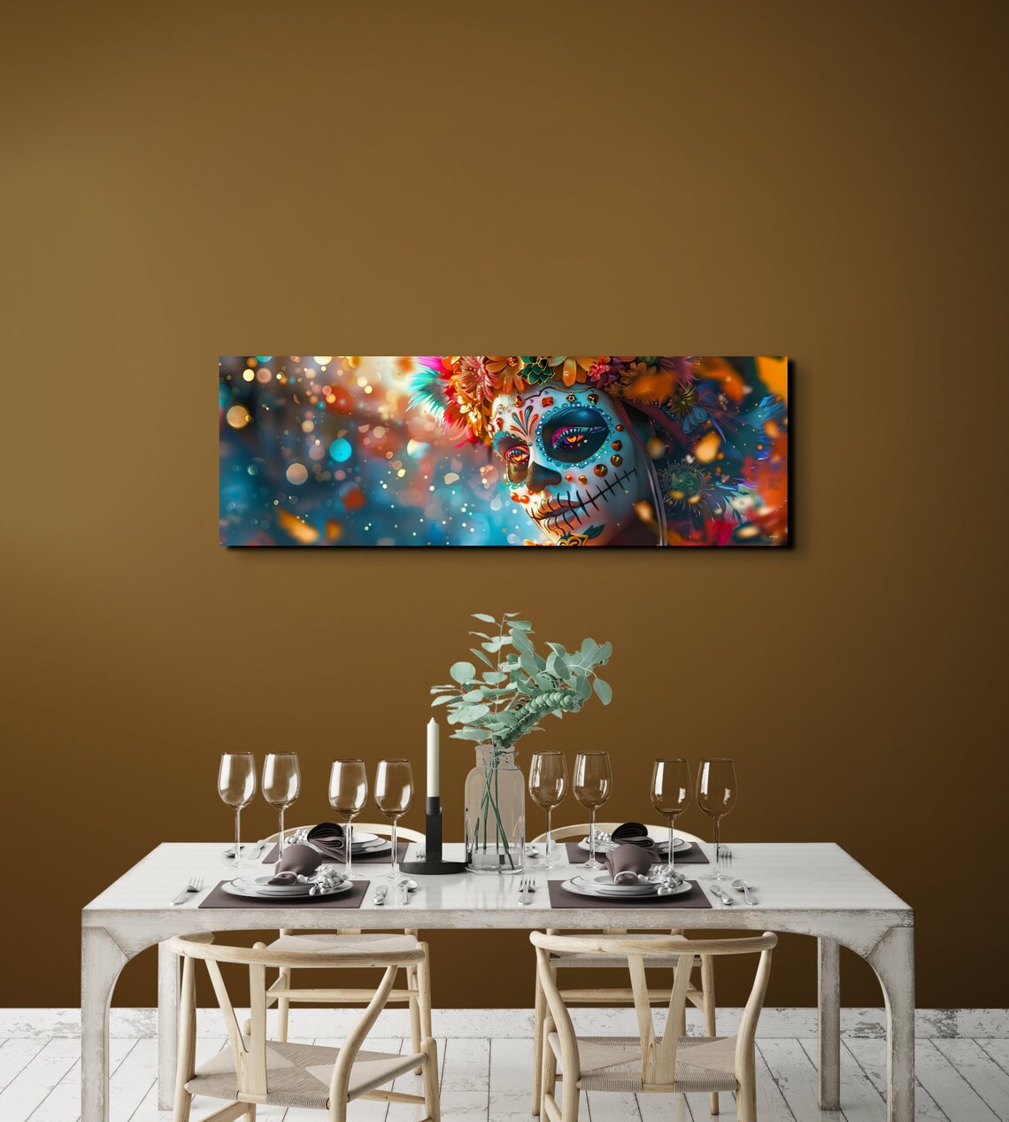 Day of the Dead Sugar Skull Woman With Floral Crown Panoramic Poster - Image 4