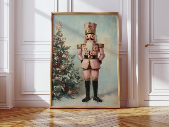 Elegant Pink Nutcracker Christmas Tree With Red Ornaments Poster