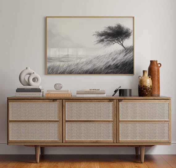 Minimalist Windy Tree Pencil Drawing Art Print