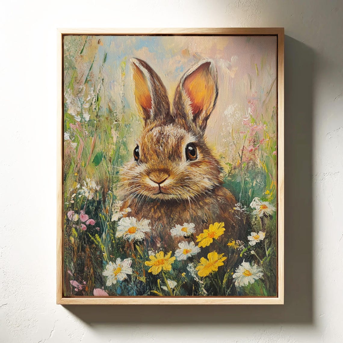 Cute Brown Bunny Among Wildflowers Spring Meadow Rabbit Art Print - Image 4