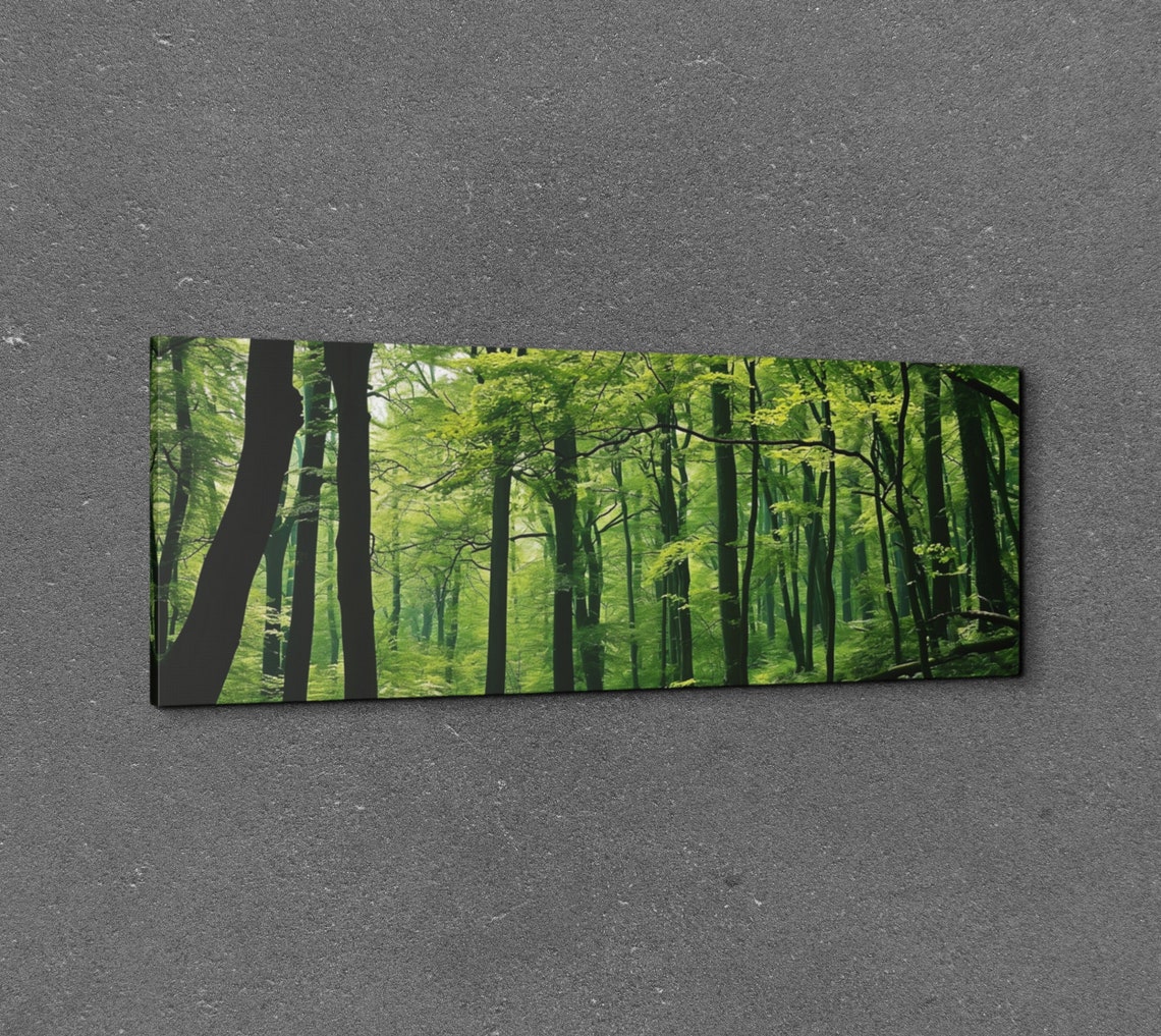 Panoramic Sunlit Green Forest Trees Landscape Nature Wall Art - Image 7