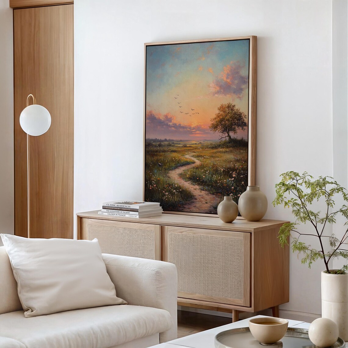 Golden Sunset Pathway With Wildflowers, Landscape Art - Image 7