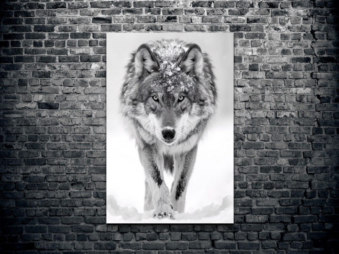 Gray Wolf Walking Through Snow Winter Wildlife Portrait Art Poster - Image 2
