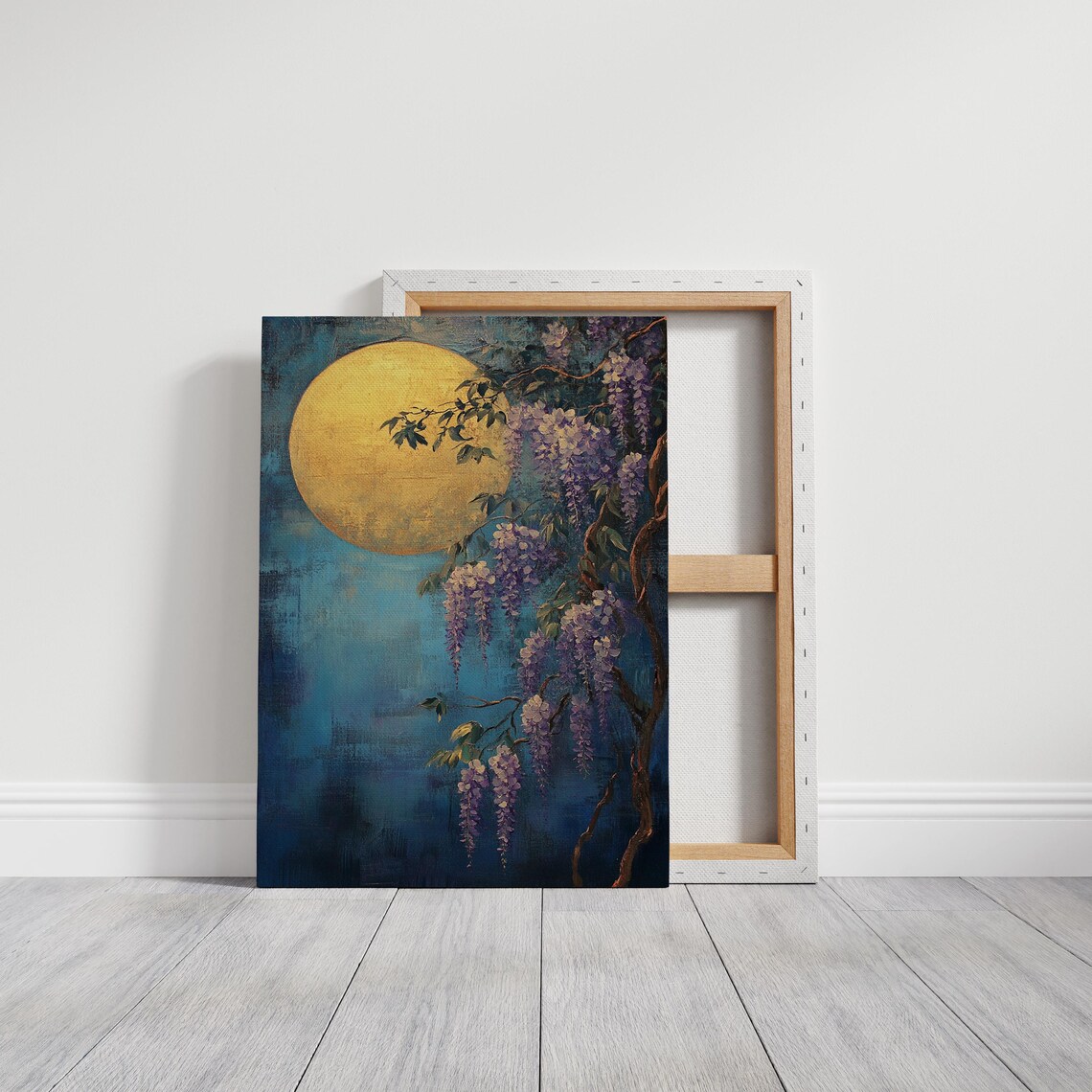 Tranquil Golden Moon Wisteria Vine Purple Blooms Night Garden Poster - Image 3