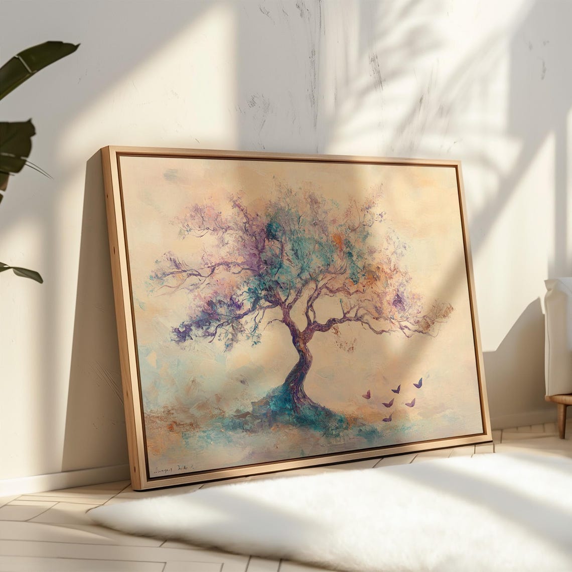 Windswept Pastel Tree With Birds Dreamy Abstract Painting Wall Art - Image 3