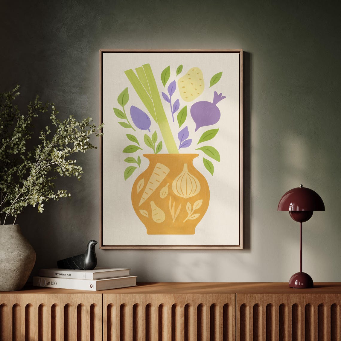Vegetable Vase Illustration Modern Minimal Kitchen Wall Art