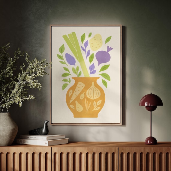 Vegetable Vase Kitchen Illustration Modern Orange Veggie Art Poster