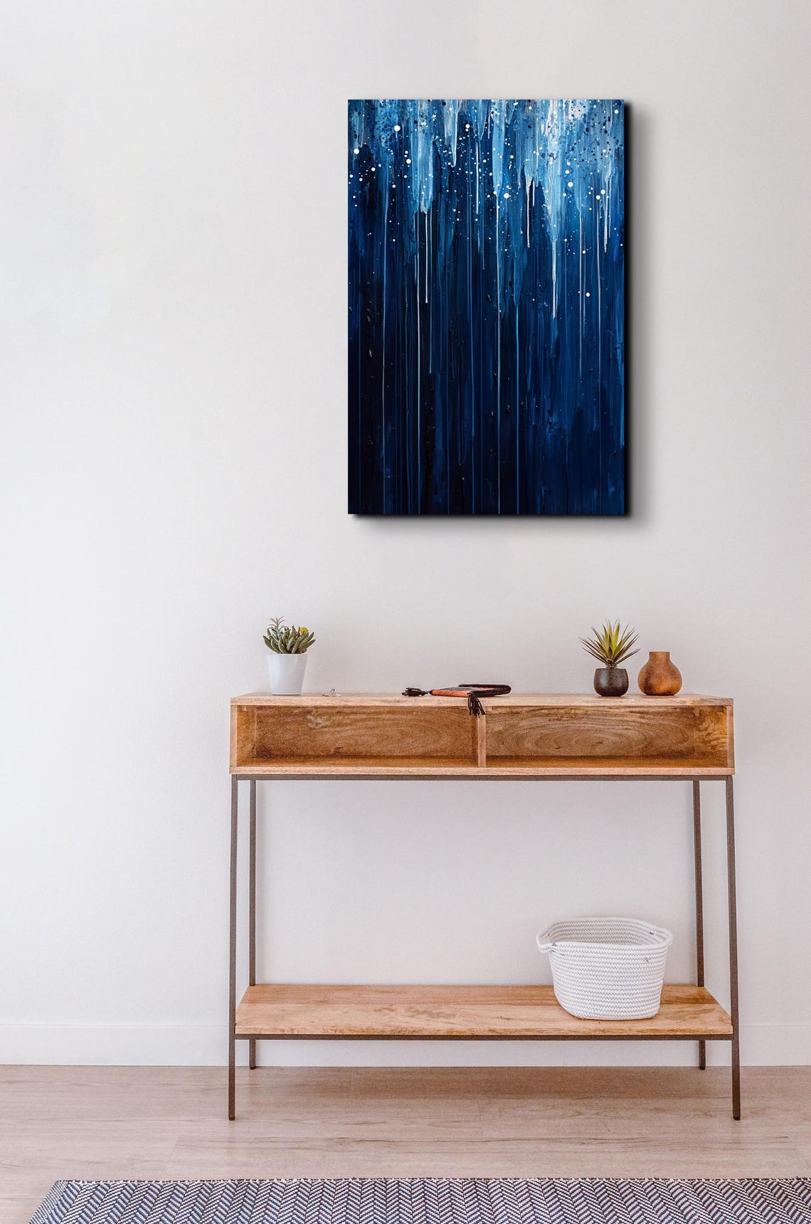 Deep Blue Rainy Night Abstract Drip Painting Serene Art Poster - Image 6