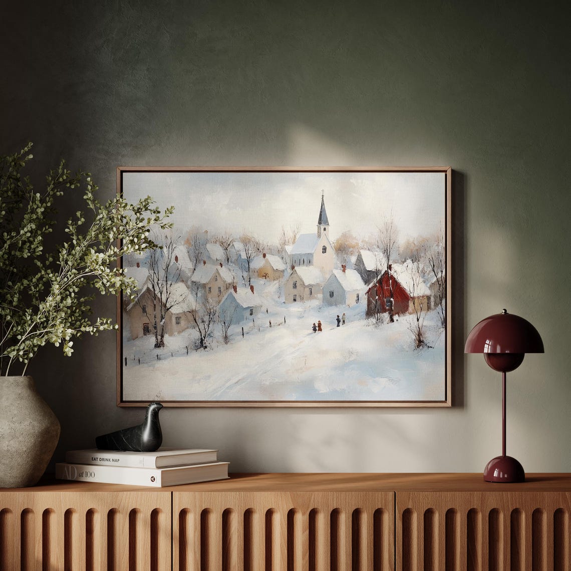Snowy Village Church Steeple Winter Landscape Rustic Wall Art - Image 6