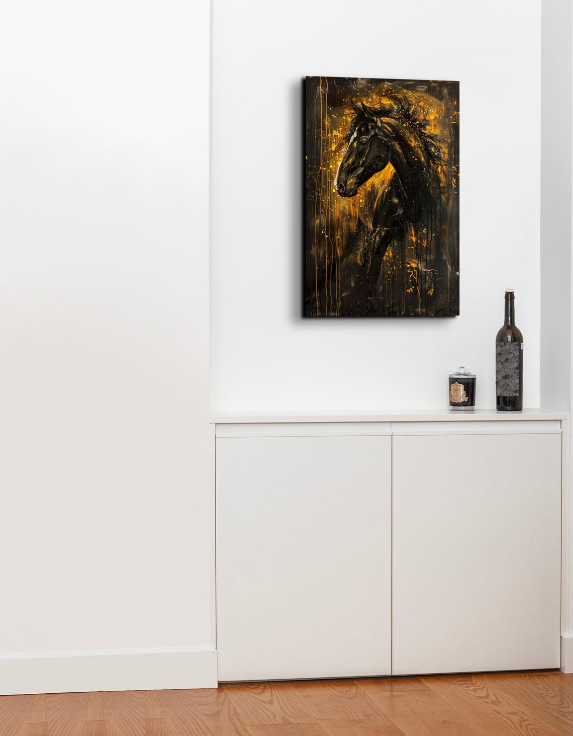 Black Horse Portrait in Golden Flame Paint Drip Equestrian Poster - Image 6
