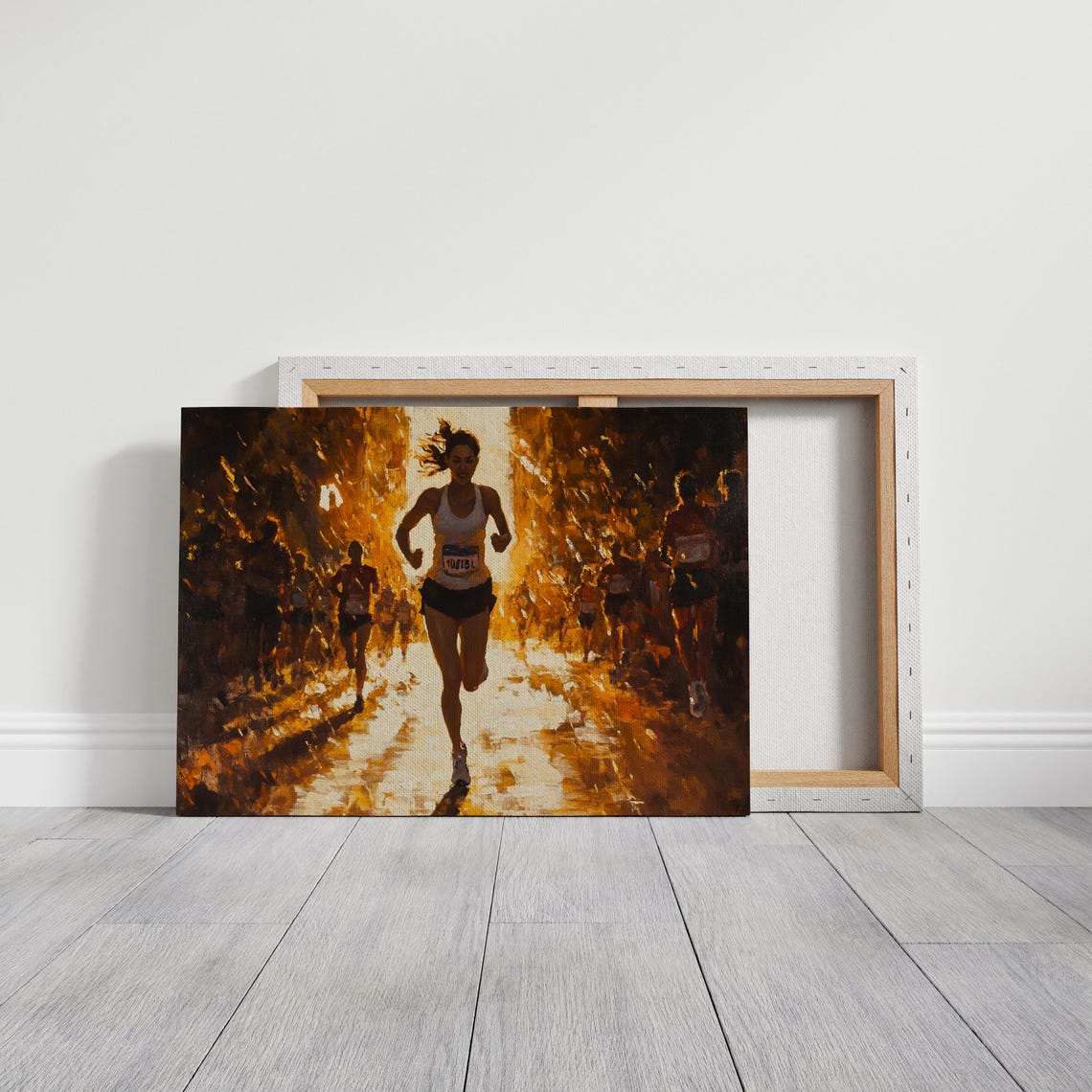 Female Marathon Runner Race Bib Golden Light Athletic Wall Art - Image 2