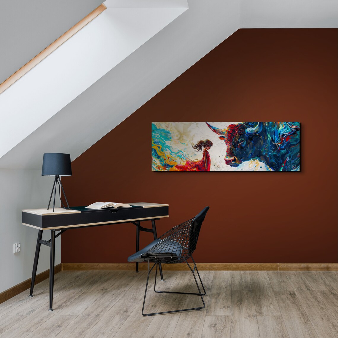 Abstract Girl Vs Bull Colorful Art Print - Image 4
