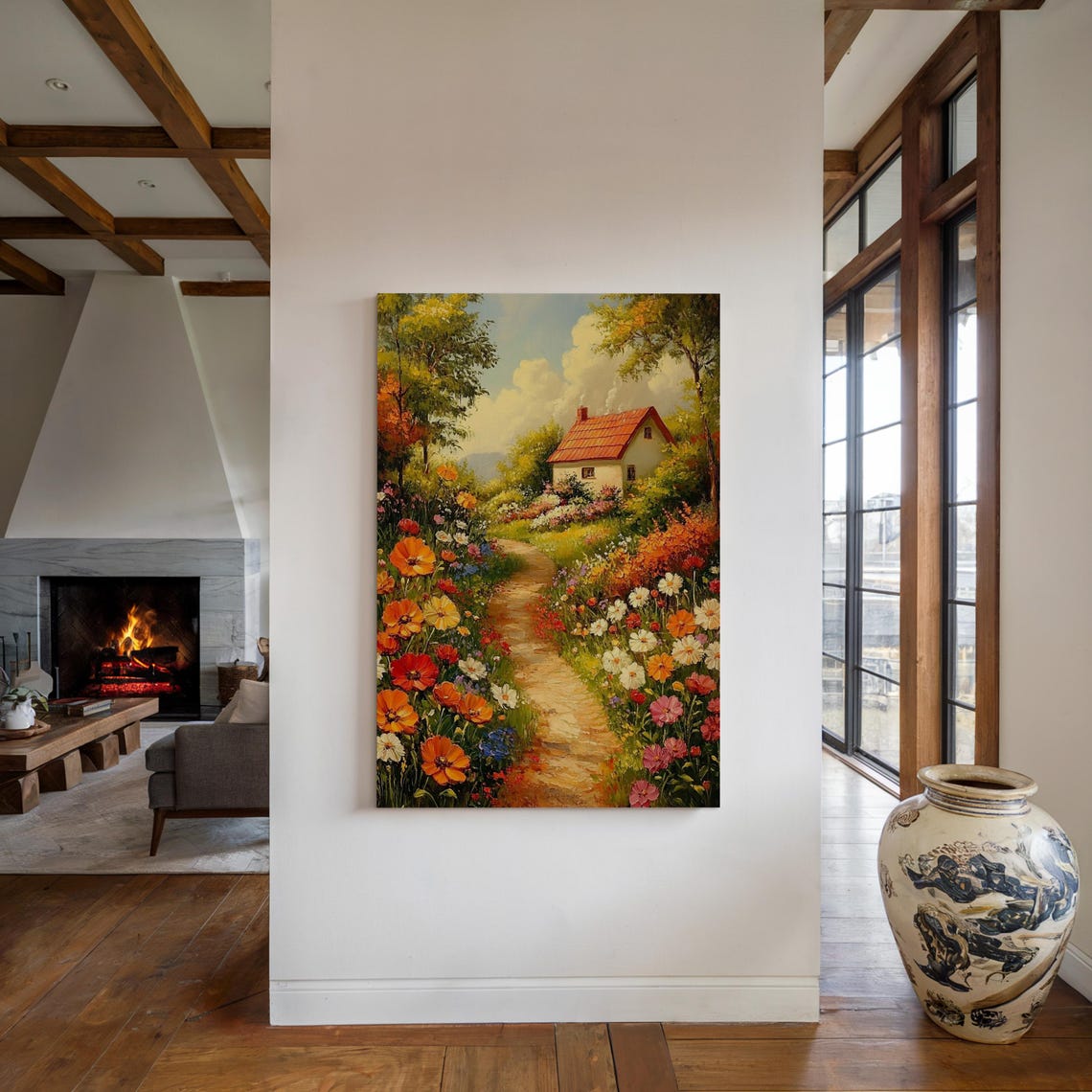 Cozy Cottage Garden Path Blooming Wildflowers Vibrant Art Poster - Image 4