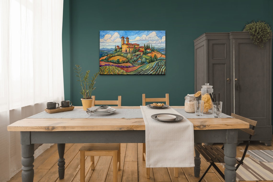 Tuscany In The Style Of Ernst Haeckel Wall Art Print France Rural Vineyard French Hillside Decor Vibrant Painting Olive Grove - Image 7