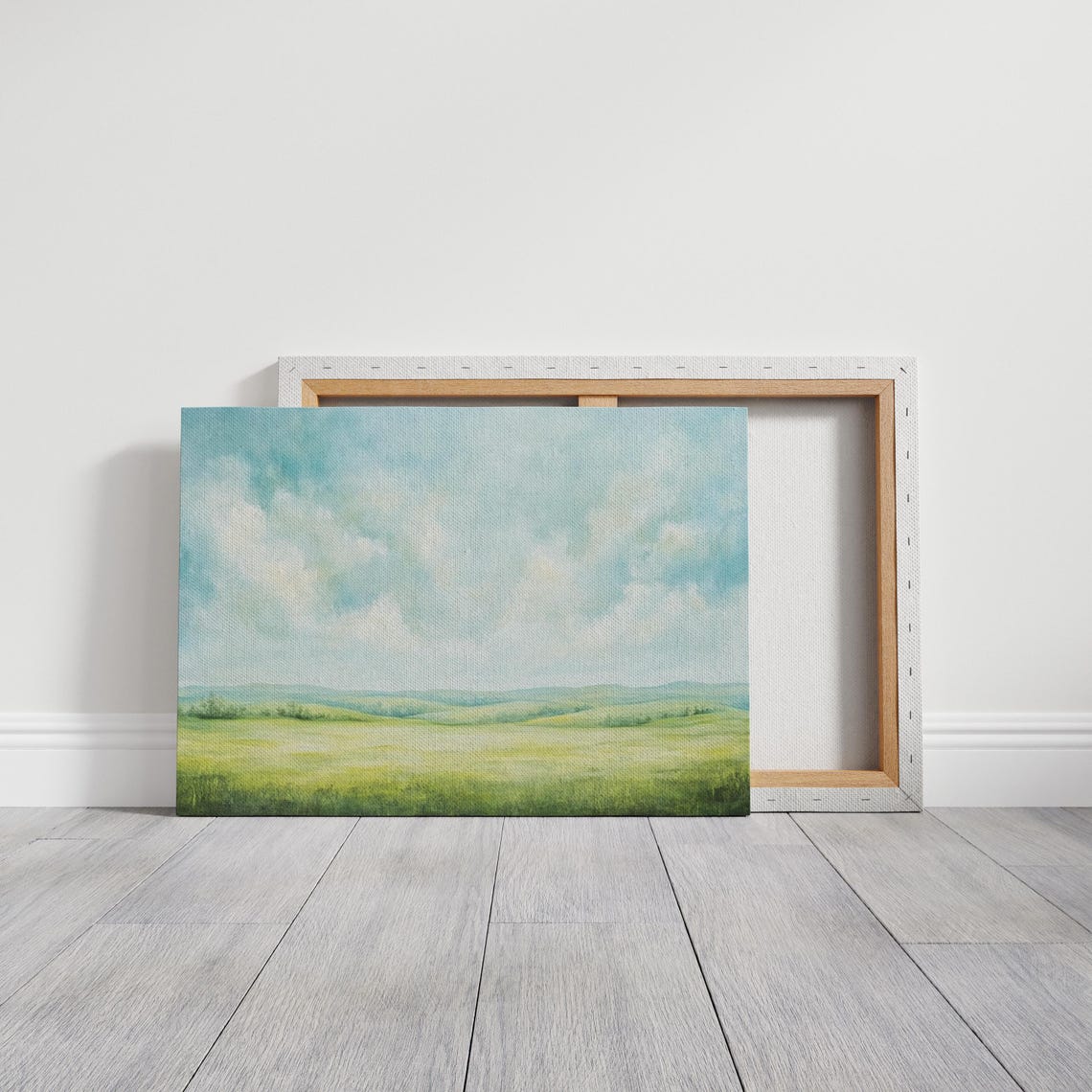 Serene Pastel Rolling Hills Under Soft Cloudy Sky Landscape Wall Art - Image 4