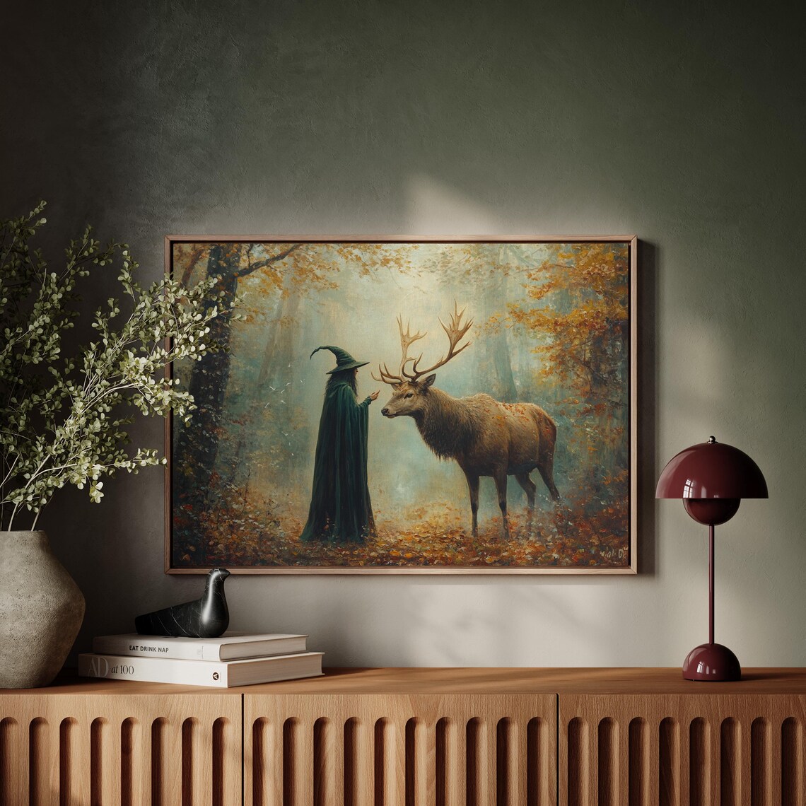 Witch Stag Autumn Forest Enchanted Woodland Mystical Fantasy Art Poster - Image 4