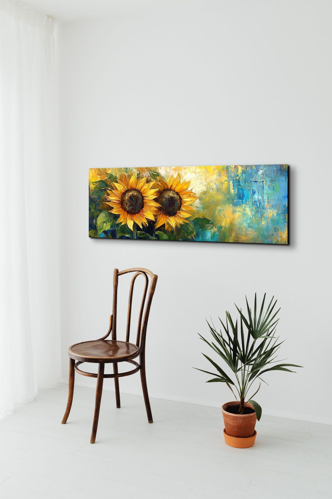 Bold Sunflower Duo Golden Impasto Palette Knife Panoramic Art Poster - Image 6