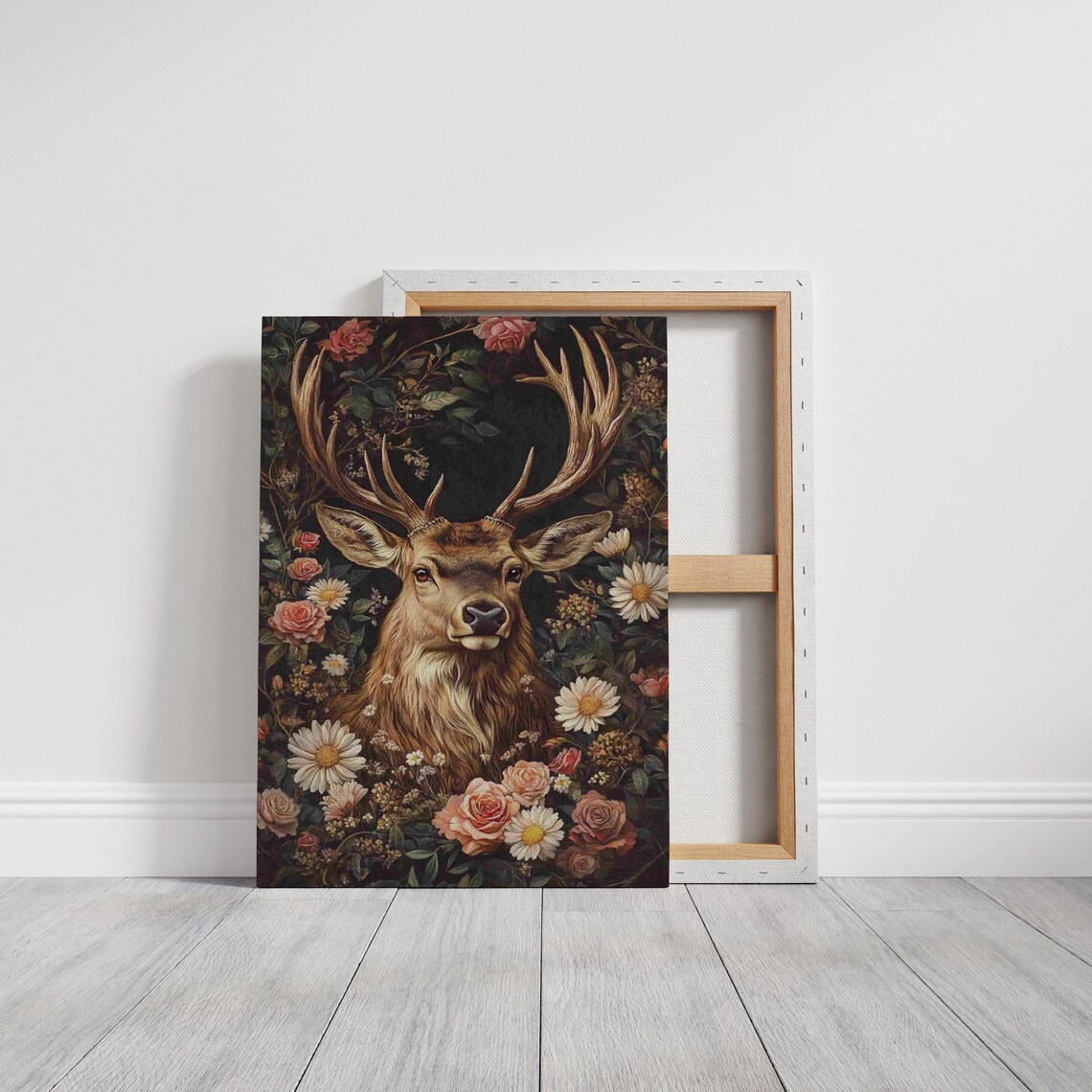 Majestic Stag With Antlers Among Roses Dark Floral Wildlife Poster - Image 4