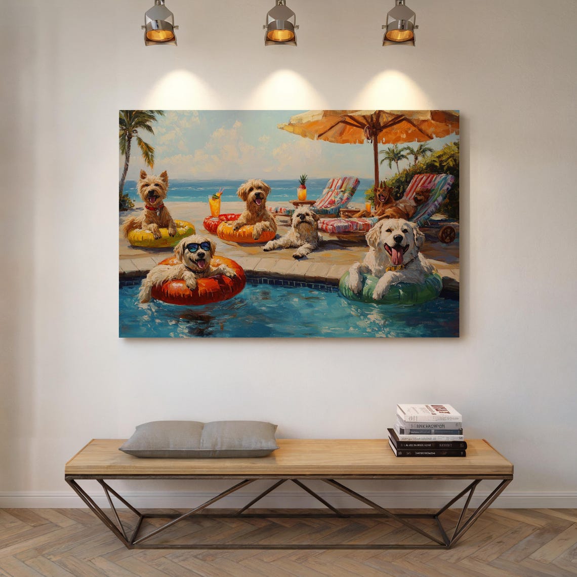 Dogs Pool Party Beach Vacation Funny Dog Art Tropical Summer Poster - Image 4
