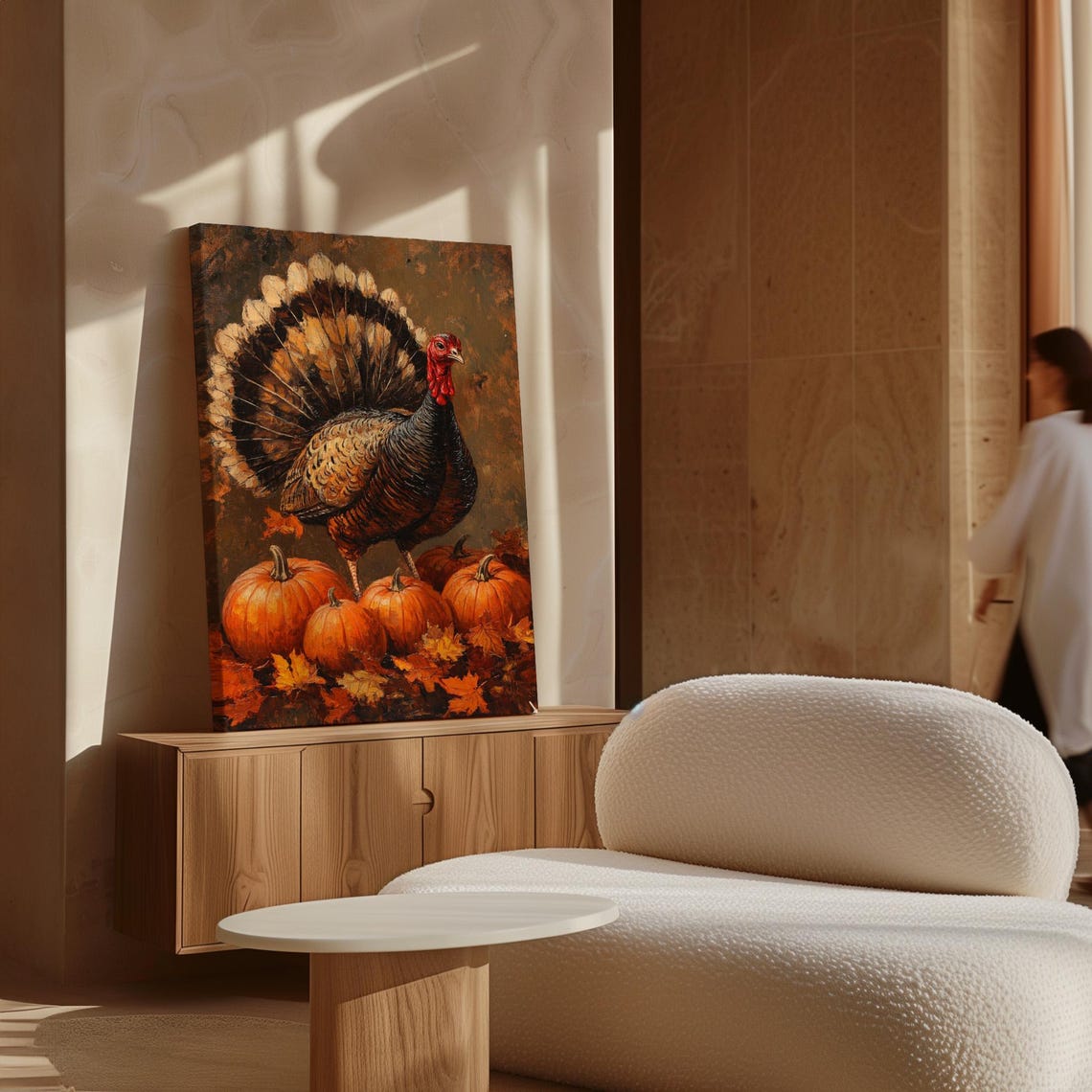 Wild Turkey With Orange Pumpkins Fall Harvest Painting Poster - Image 7