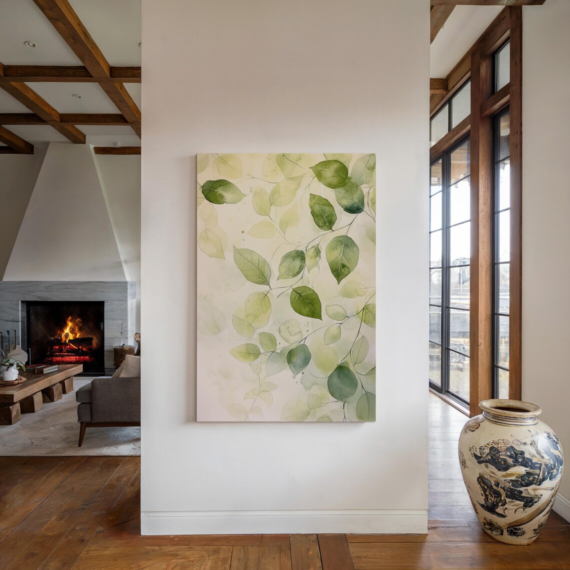 Minimalist Green Leaves Watercolor Nature Art - Image 5