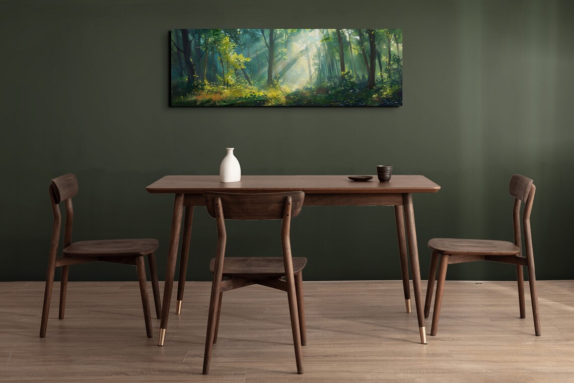 Panoramic Forest, Foggy Pine Tree Landscape Art Print - Image 6