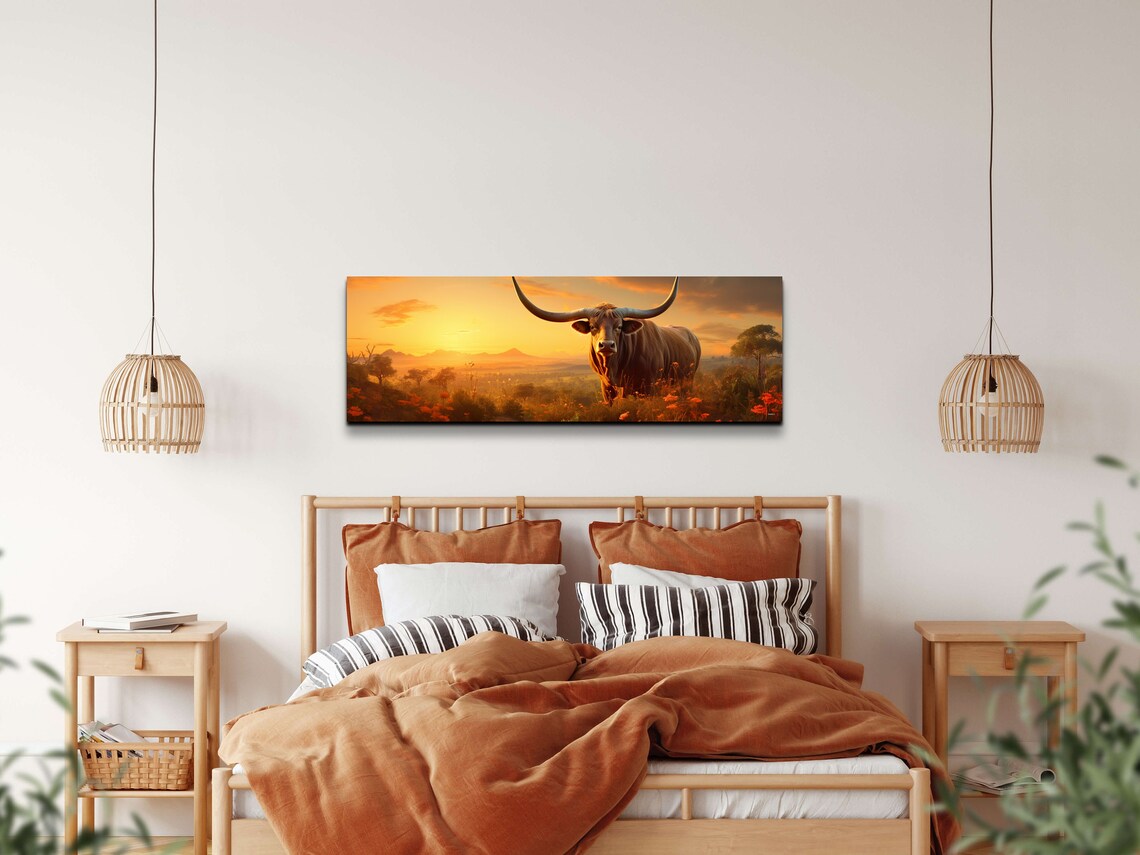 Longhorn Steer Panoramic Art Print, Southwestern Style - Image 5
