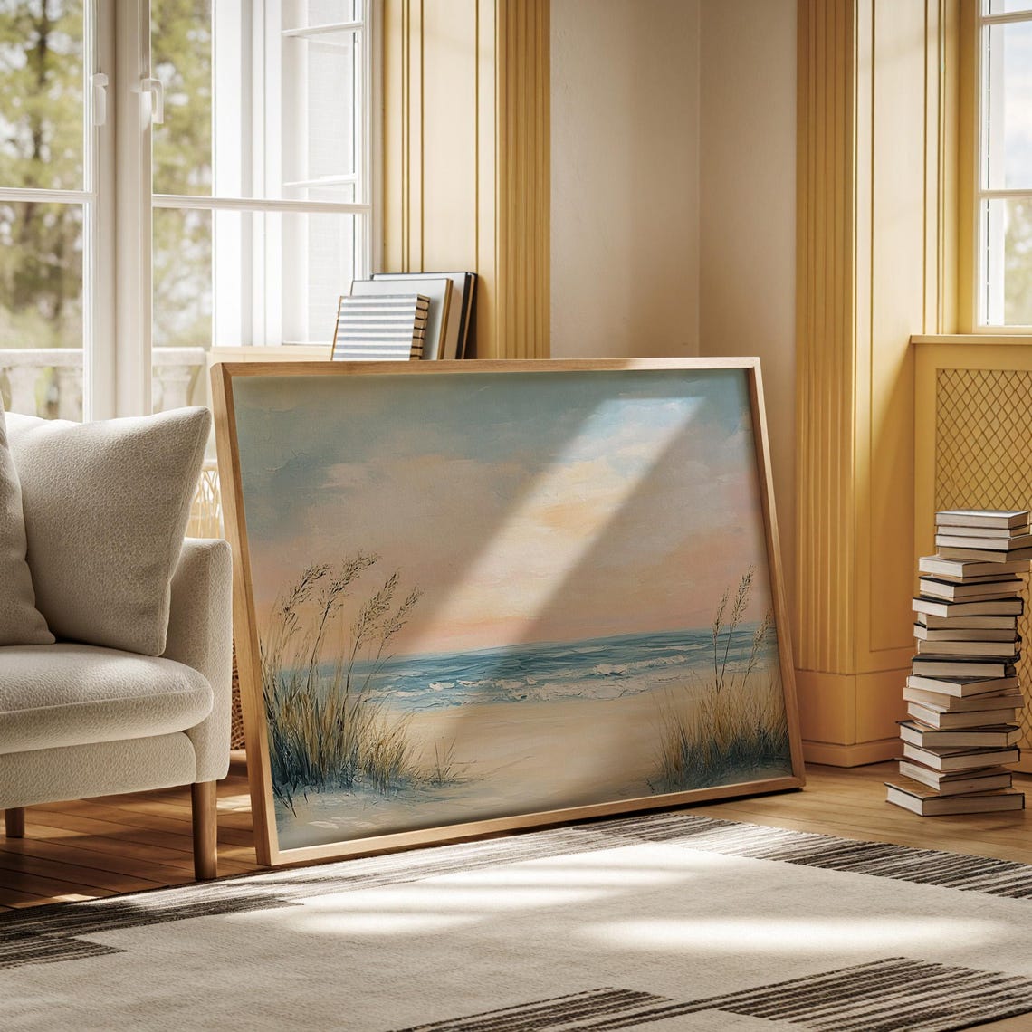 Coastal Sunrise Beach Sea Grass Waves Soft Morning Ocean Art Poster - Image 5