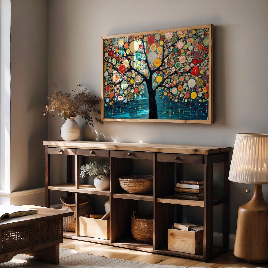 Colorful Tree of Light and Color Mosaic Circle Abstract Art Poster