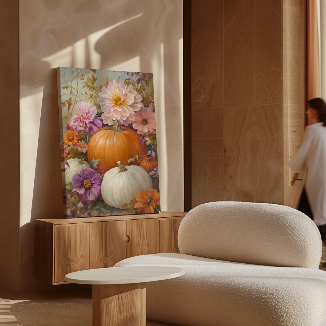 Autumn Pumpkin Floral Art, Rustic Fall Wall Decor - Image 5