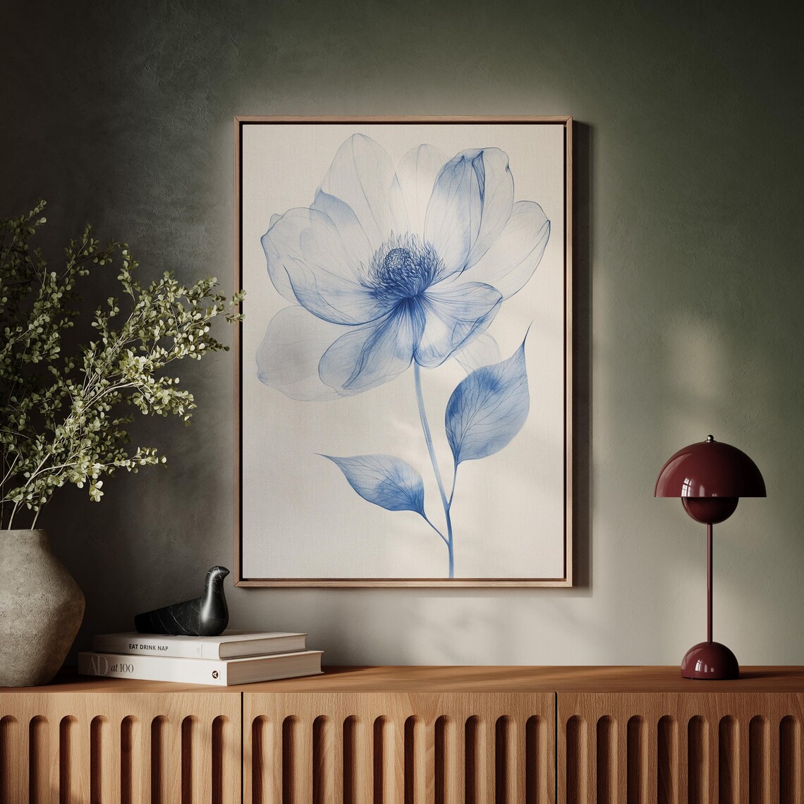 Blue Botanical Watercolor Flower Print, Minimalist - Image 4