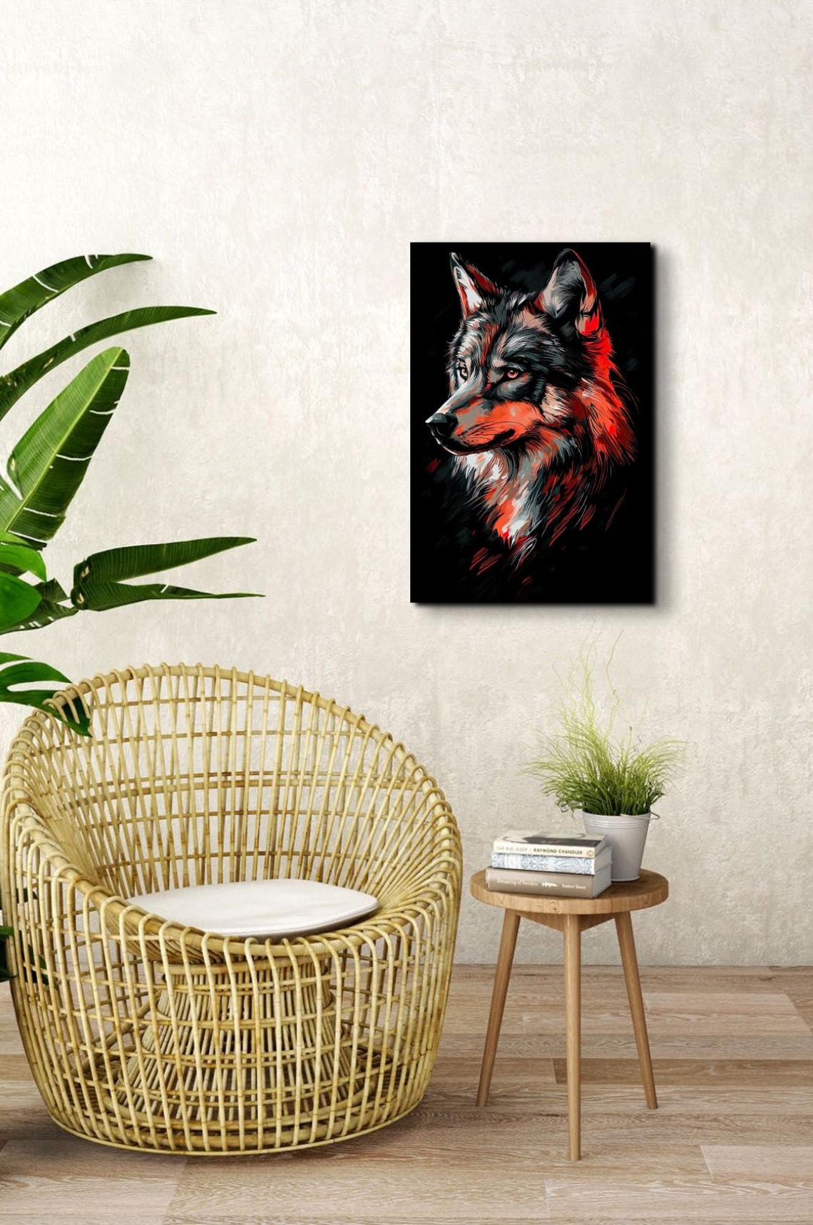 Red and Gray Wolf Portrait Bold Brushstroke Art on Black Poster - Image 4